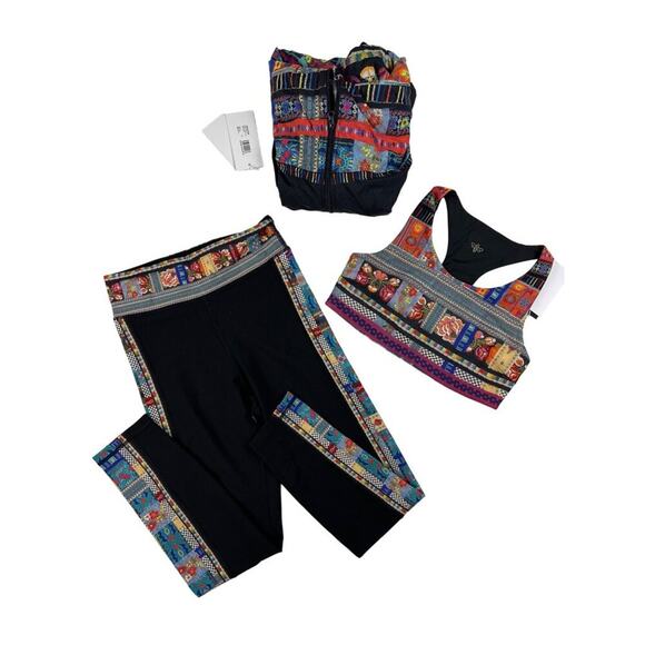 Johnny Was - Beatrice Bee Active Sports Bra, Leggings & Windbreaker in Black Mul
